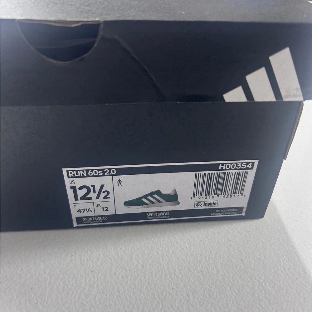 Adidas Run 60s 2.0 Mens Sneakers Size 12.5 Dark‎ Green and White H00354 NEW
